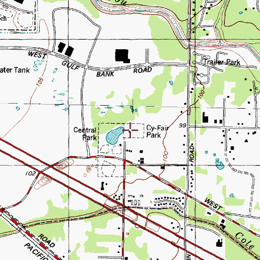 Topographic Map of Cy-Fair Park, TX