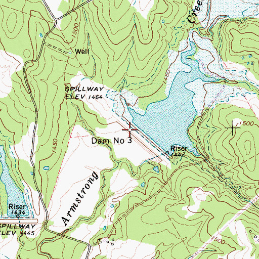 Topographic Map of Dam Number 3, TX