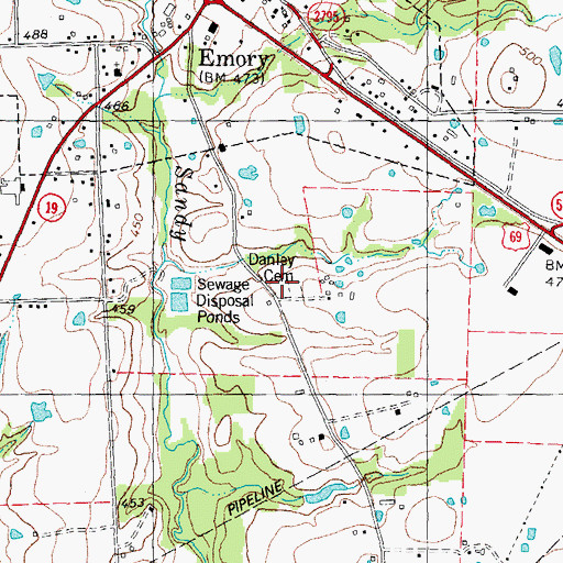 Topographic Map of Danley Cemetery, TX