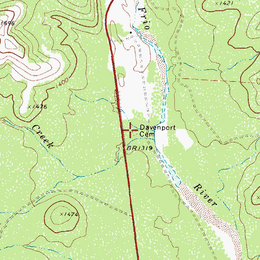Topographic Map of Davenport Cemetery, TX