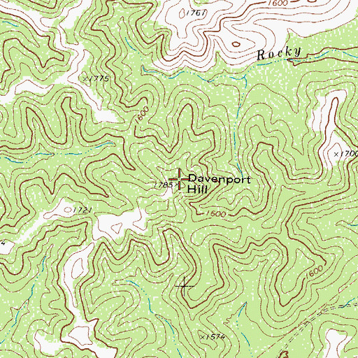 Topographic Map of Davenport Hill, TX