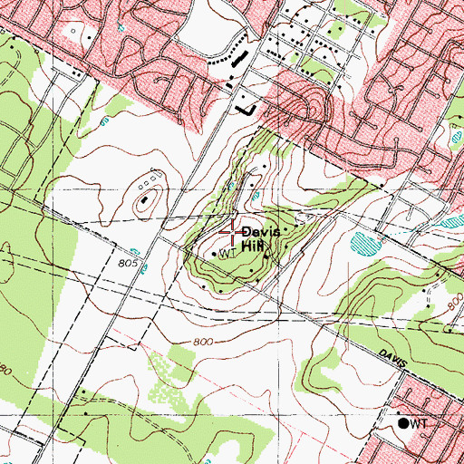 Topographic Map of Davis Hill, TX