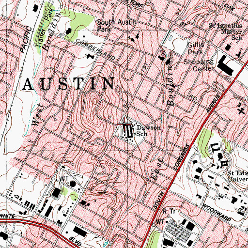 Topographic Map of Dawson School, TX