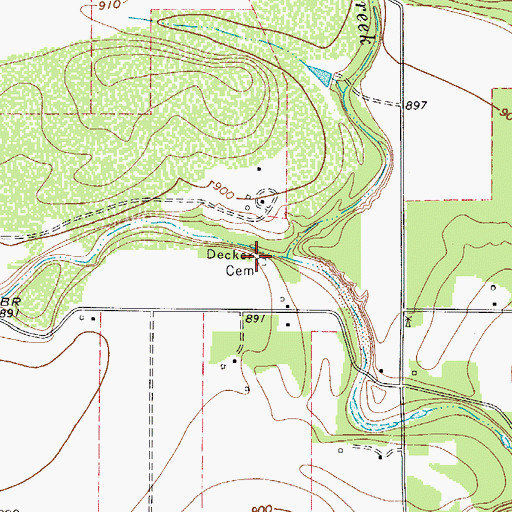 Topographic Map of Decker Cemetery, TX