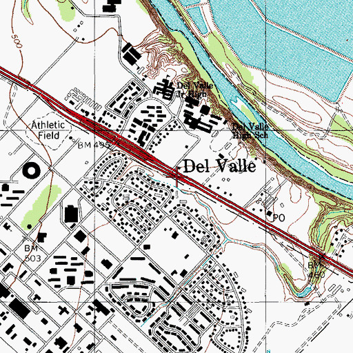 Topographic Map of Del Valle, TX