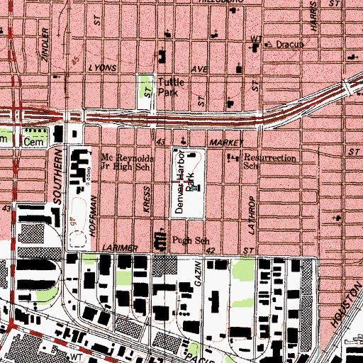 Topographic Map of Denver Harbor Park, TX