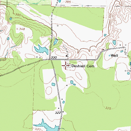 Topographic Map of Deshiell Cemetery, TX