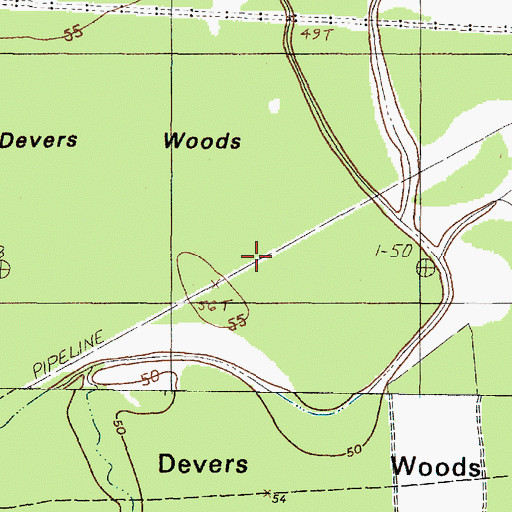 Topographic Map of Devers Woods, TX