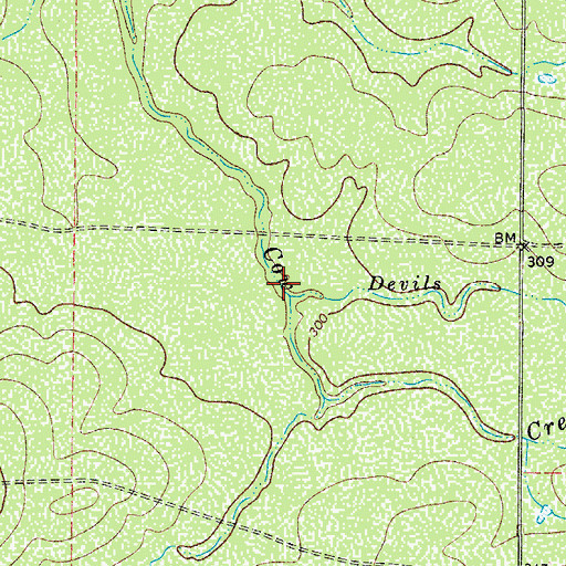 Topographic Map of Devils Waterhole Creek, TX