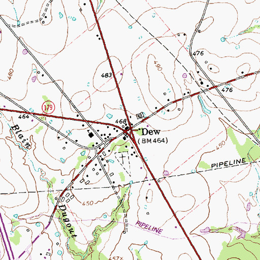 Topographic Map of Dew, TX