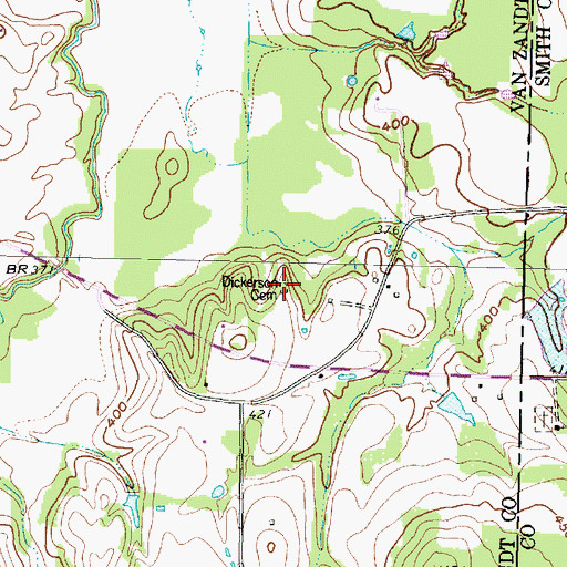 Topographic Map of Dickerson Cemetery, TX