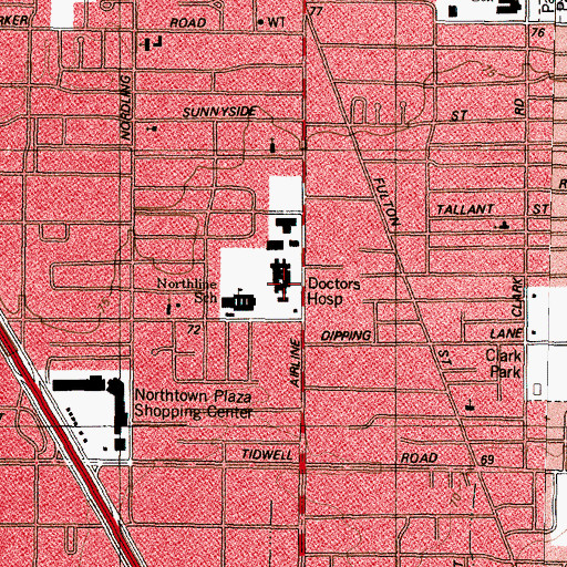 Topographic Map of Doctors Hospital, TX