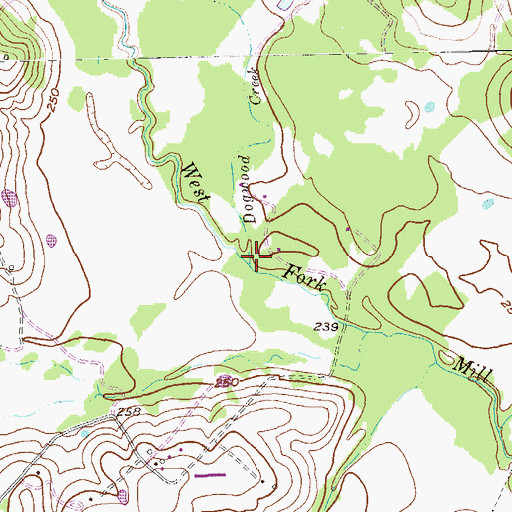Topographic Map of Dogwood Creek, TX
