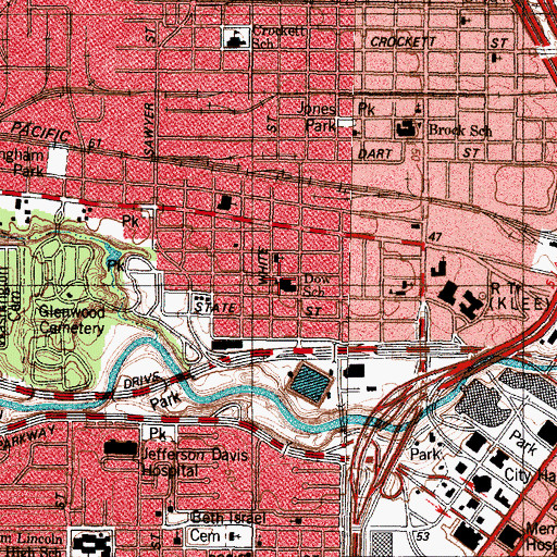 Topographic Map of Dow School, TX