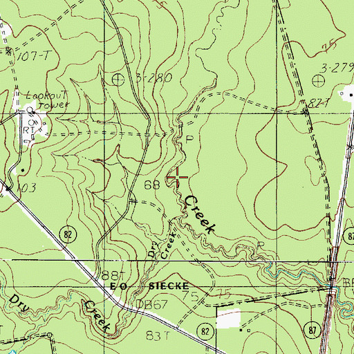 Topographic Map of Dry Creek, TX