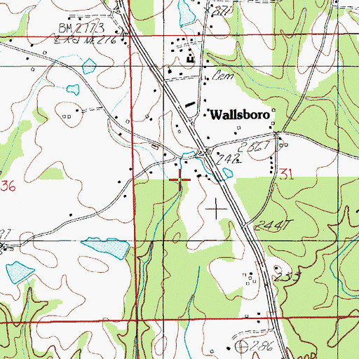 Topographic Map of Wallsboro Community Club, AL