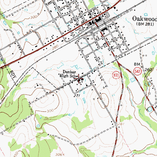 Topographic Map of Dumbar High School, TX