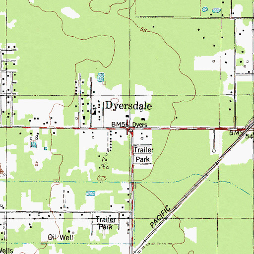 Topographic Map of Dyersdale, TX