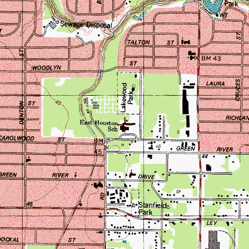Topographic Map of East Houston School, TX