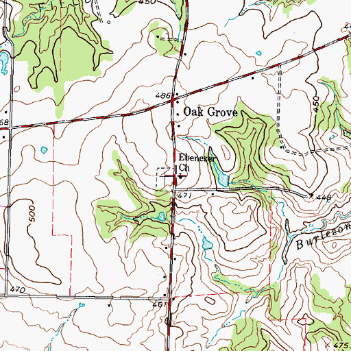 Topographic Map of Ebenezer Church, TX
