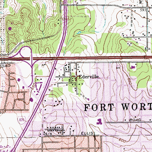 Topographic Map of Ederville, TX