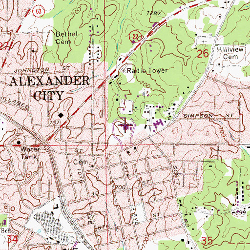 Topographic Map of Alexander City Christian Academy, AL