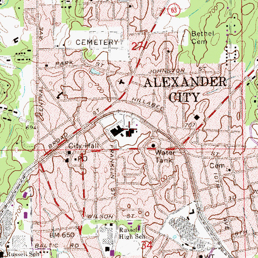 Topographic Map of Alexander City Middle School, AL