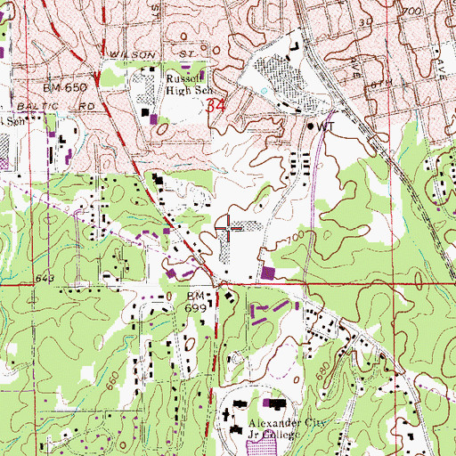 Topographic Map of Alexander City Shopping Center, AL