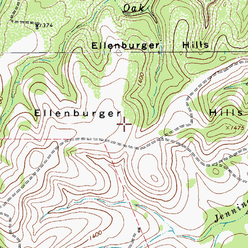 Topographic Map of Ellenburger Hills, TX