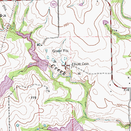 Topographic Map of Elliott Cemetery, TX
