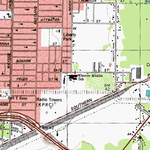 Topographic Map of Elmore High School, TX