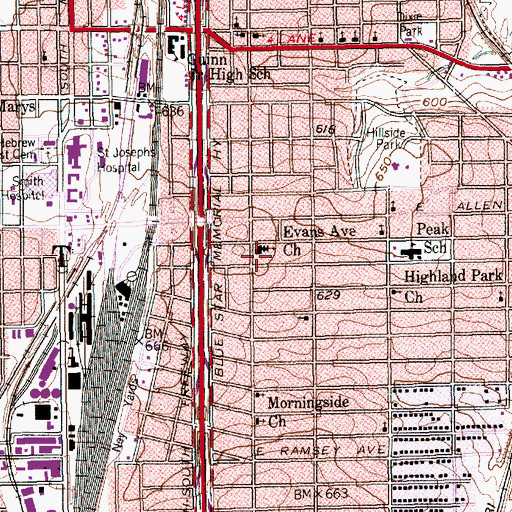Topographic Map of Evans Avenue Church, TX