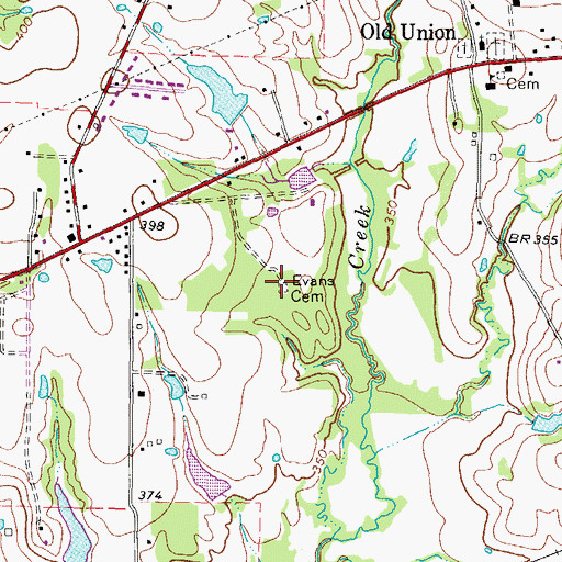 Topographic Map of Evans Cemetery, TX