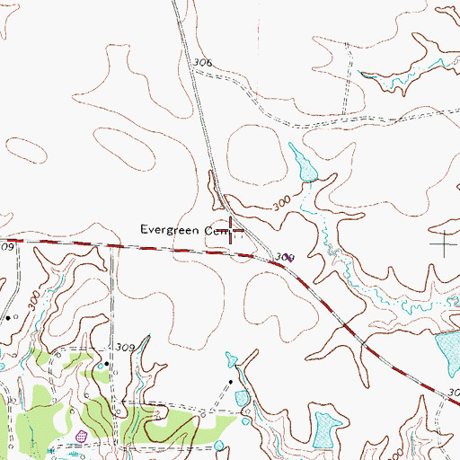 Topographic Map of Evergreen Cemetery, TX