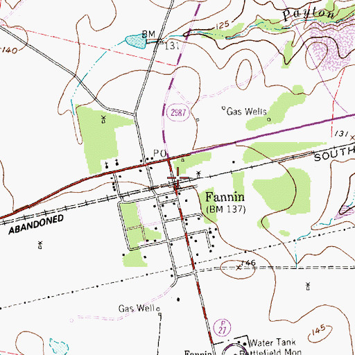 Topographic Map of Fannin, TX