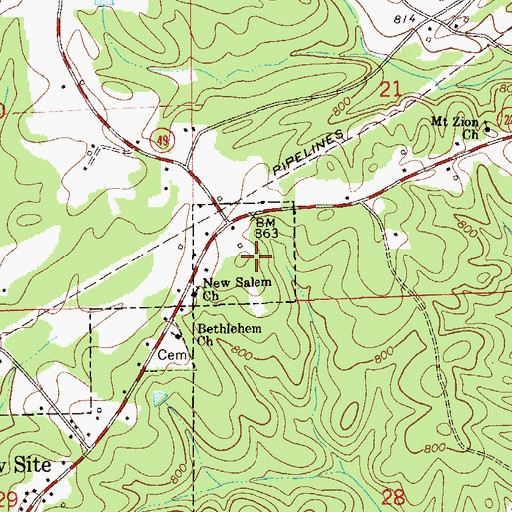 Topographic Map of Bethleham (historical), AL