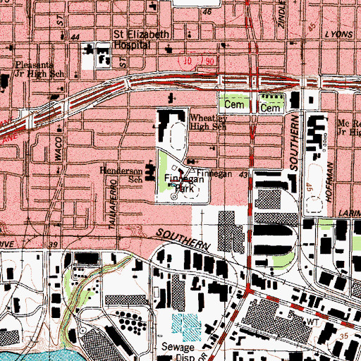 Topographic Map of Finnegan Park, TX