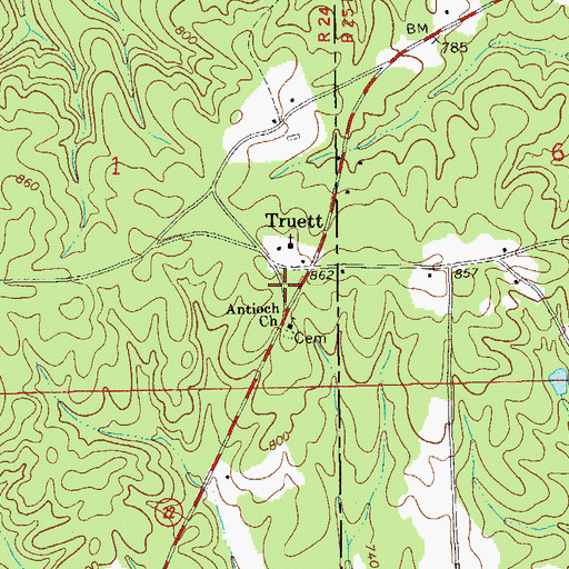 Topographic Map of Beulah Church, AL