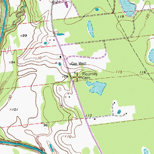 Topographic Map of Flourney Cemetery, TX
