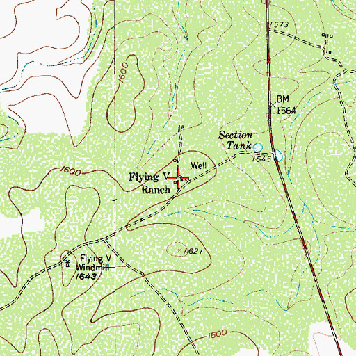Topographic Map of Flying V Ranch, TX