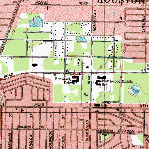 Topographic Map of Fonwood School, TX