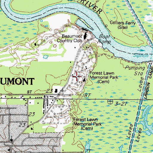 Topographic Map of Forest Lawn Memorial Park, TX