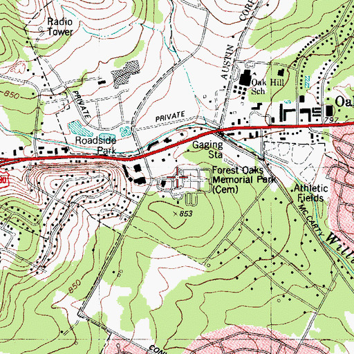 Topographic Map of Forest Oaks Memorial Park, TX