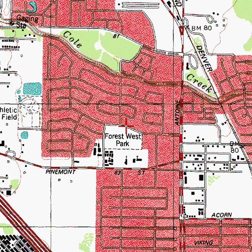 Topographic Map of Forest West Park, TX