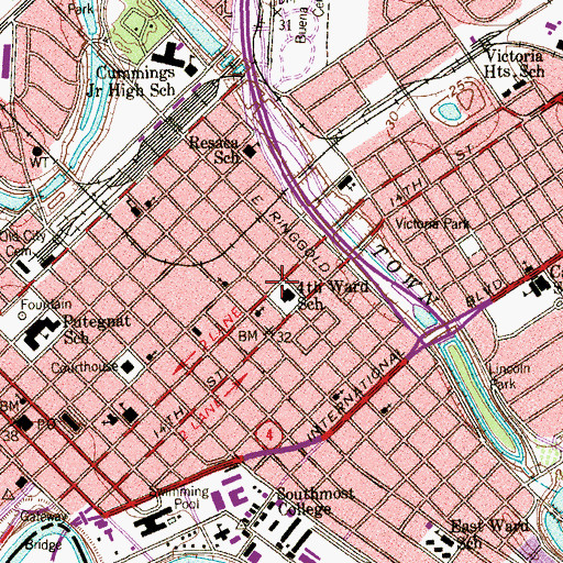 Topographic Map of Fourth Ward School, TX
