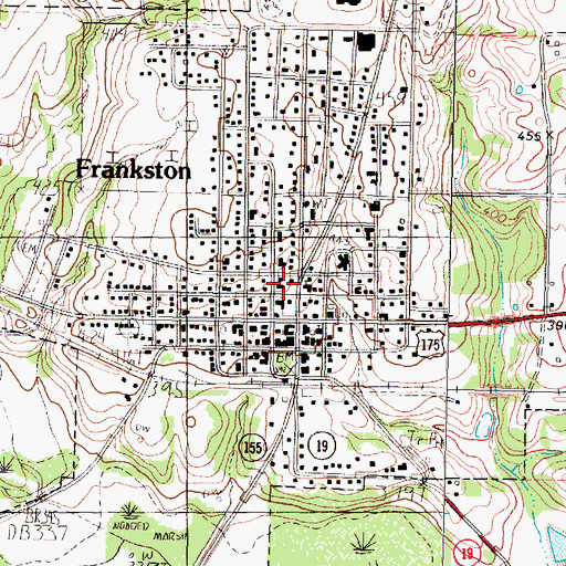 Topographic Map of Frankston, TX