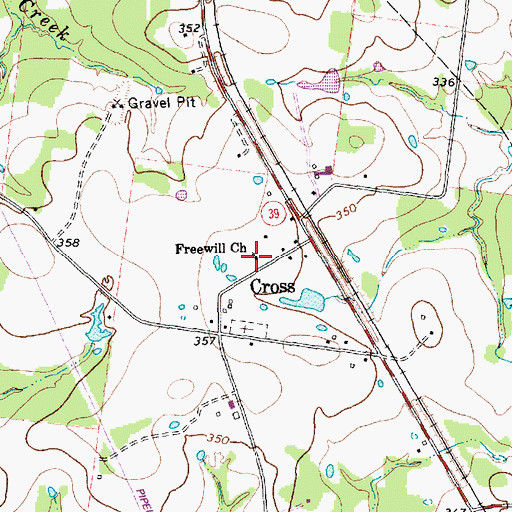 Topographic Map of Freewill Church, TX