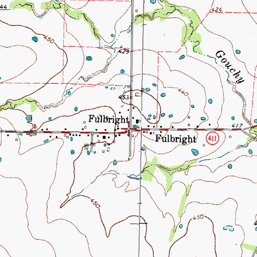 Topographic Map of Fulbright, TX