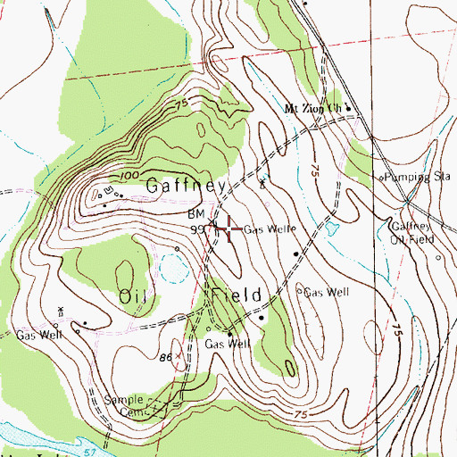 Topographic Map of Gaffney Oil Field, TX