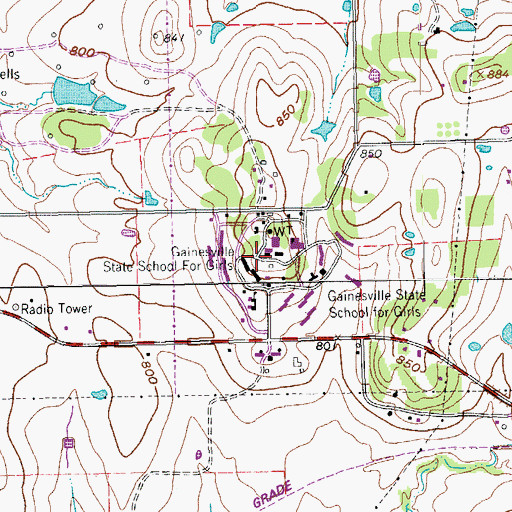 Topographic Map of Gainesville State School for Girls, TX